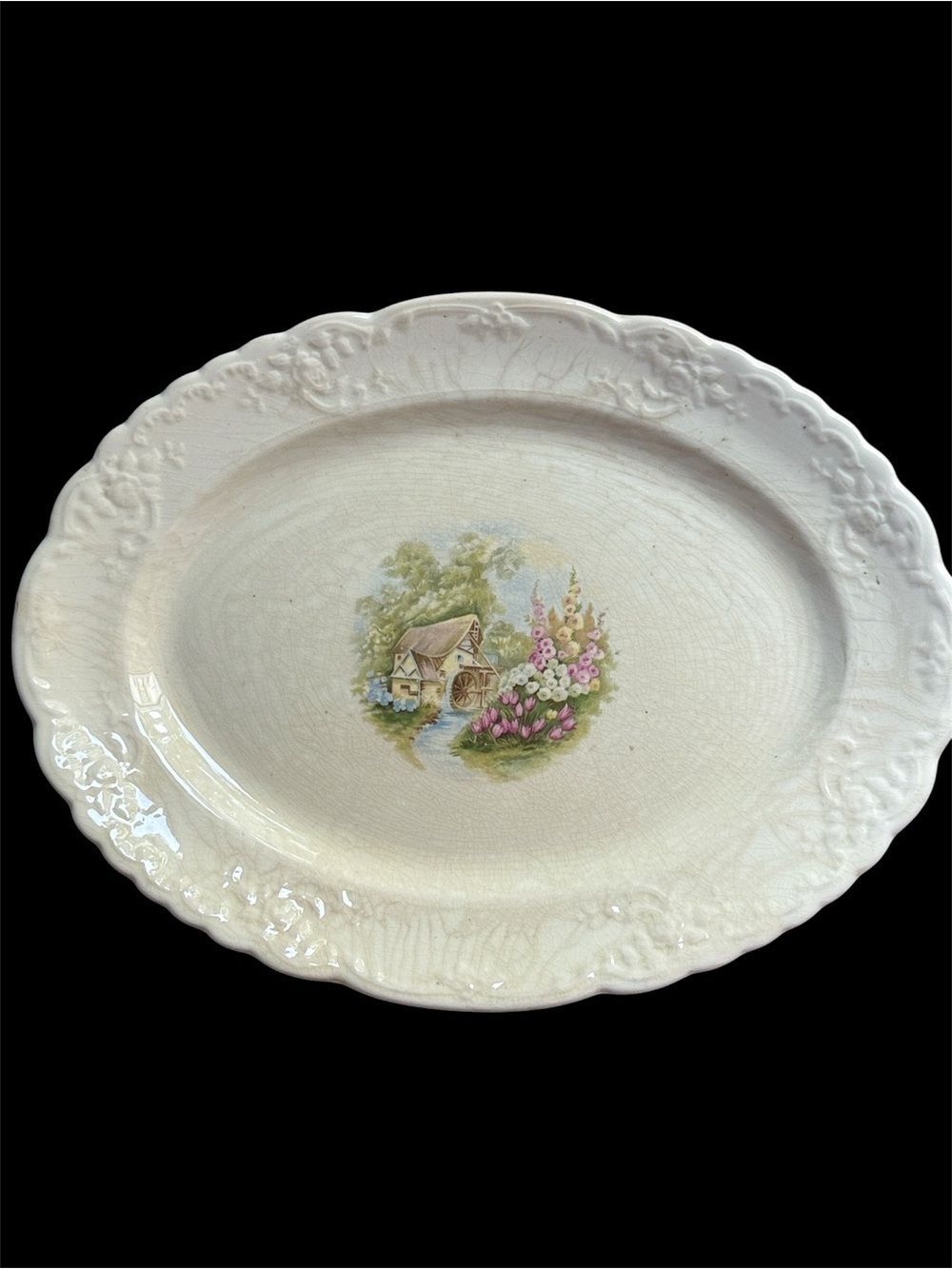 Taylor Smith Taylor Vintage White Floral Cottage China Serving Platter!